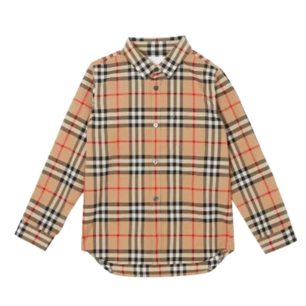 Burberry Boy Frederick Check Woven Long Sleeve Button Shirt, Beige, Sz 10Y, NWT!